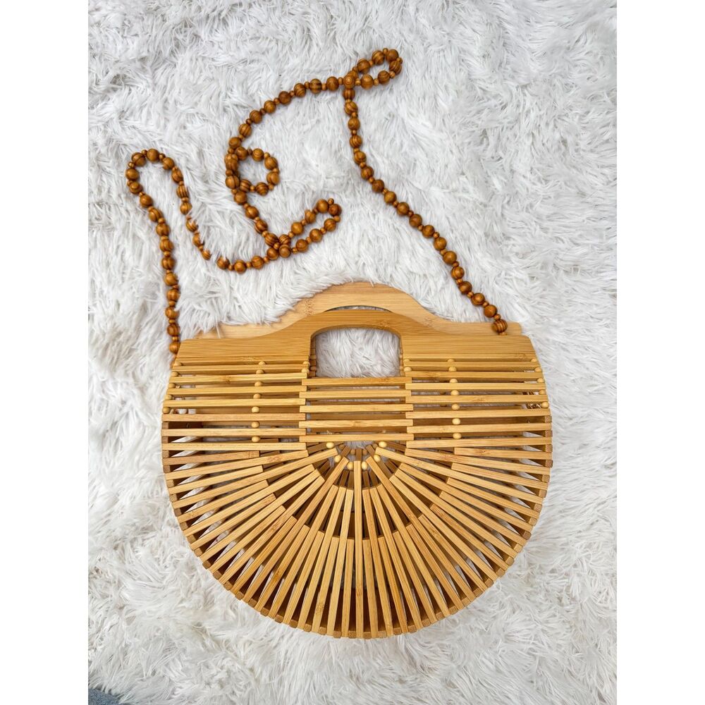 Bamboo Ark Bag Wood Beaded Strap Handbag Boho Summer Clutch